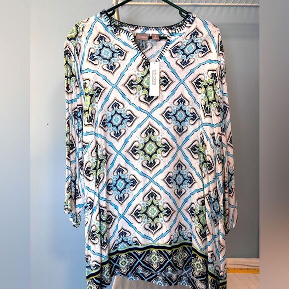 Chico's Tops - NWT Chico’s Blue and green tunic top size 3/xlarge 100% rayon breezy summer
